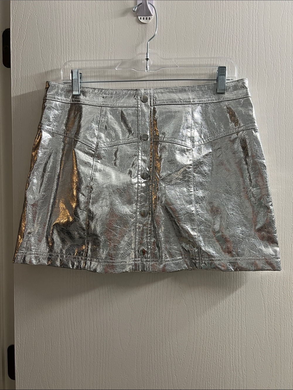 Forever 21 Metallic Silver Button-Front Mini Skirt